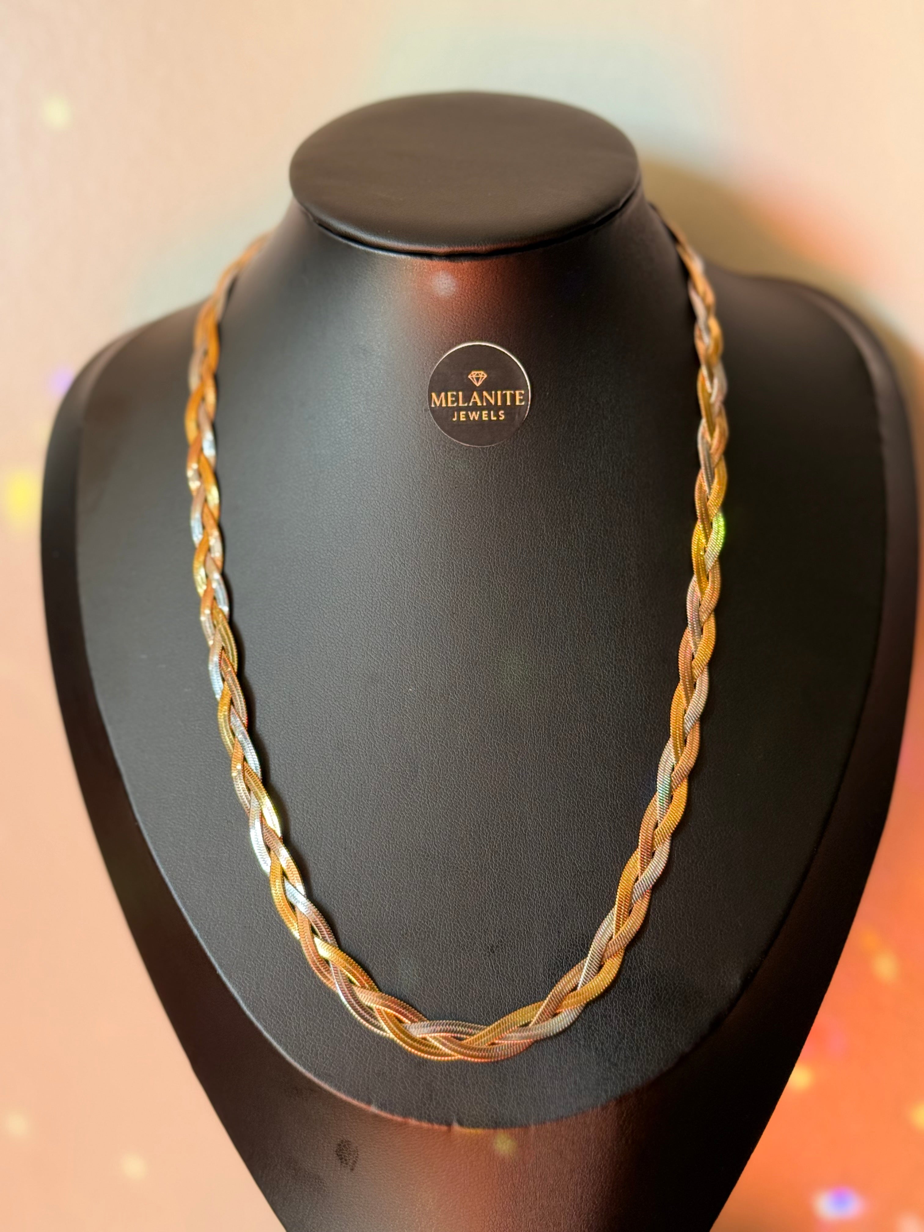 18K Gold Plated 3-Tone Snake Chain Necklace | Tri-Colour Chain