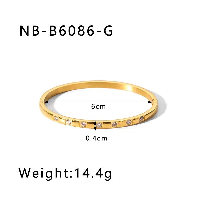 Titanium Steel Zircon Inlaid Bracelet | Crystal Bangle | Melanite Jewels