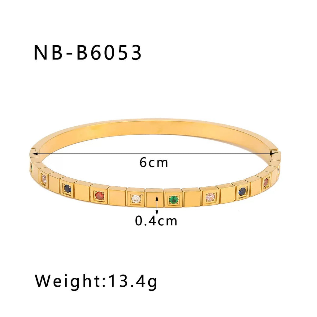 Titanium Steel Zircon Inlaid Bracelet | Crystal Bangle | Melanite Jewels