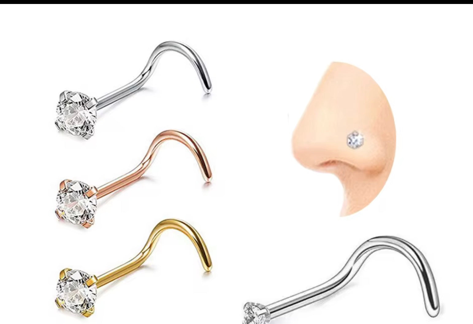 Stainless Steel Zircon Nose Stud 2.5mm | Crystal Nose Ring