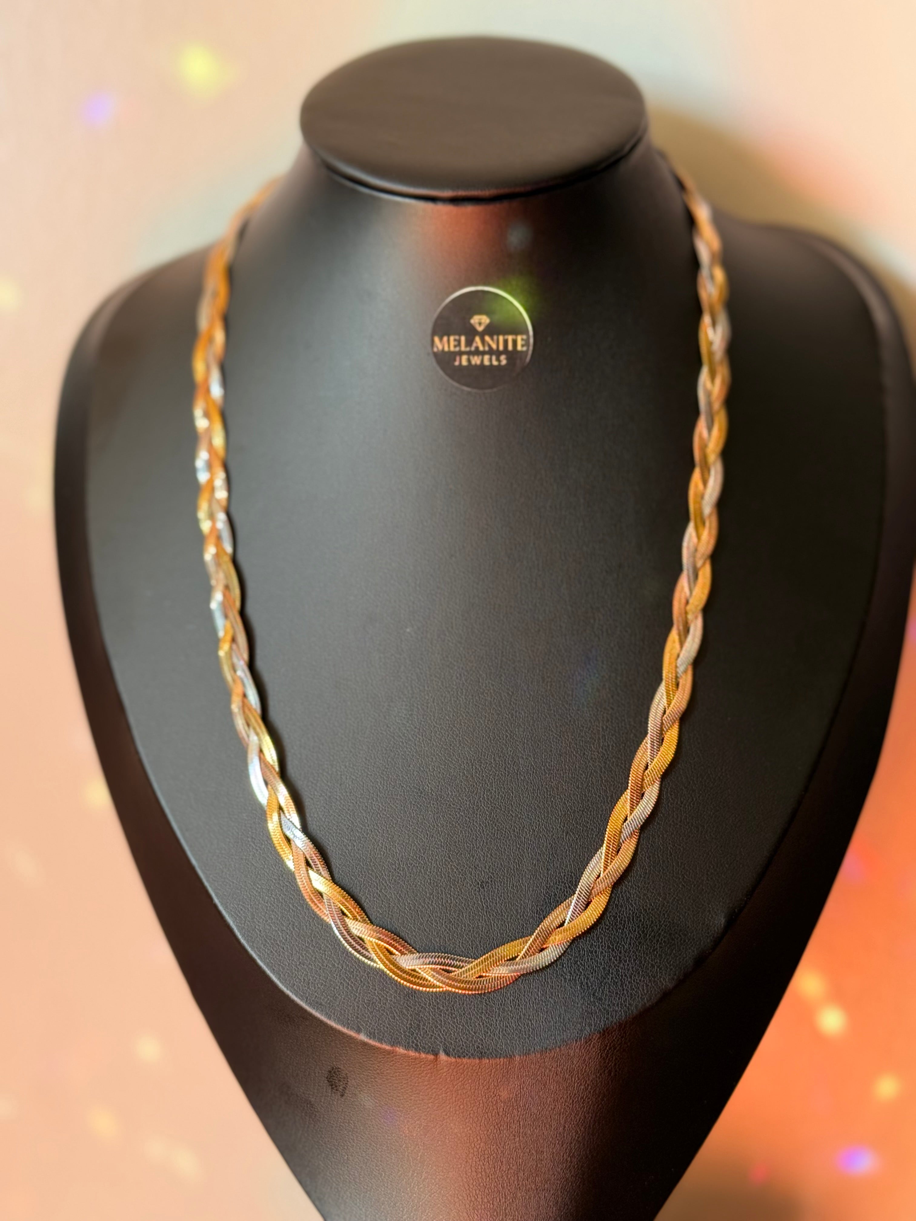 18K Gold Plated 3-Tone Snake Chain Necklace | Tri-Colour Chain