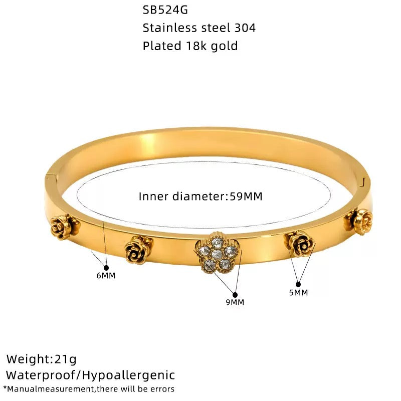 Titanium 4-Leaf Clover Bracelet | Lucky Charm Bangle | Melanite Jewels