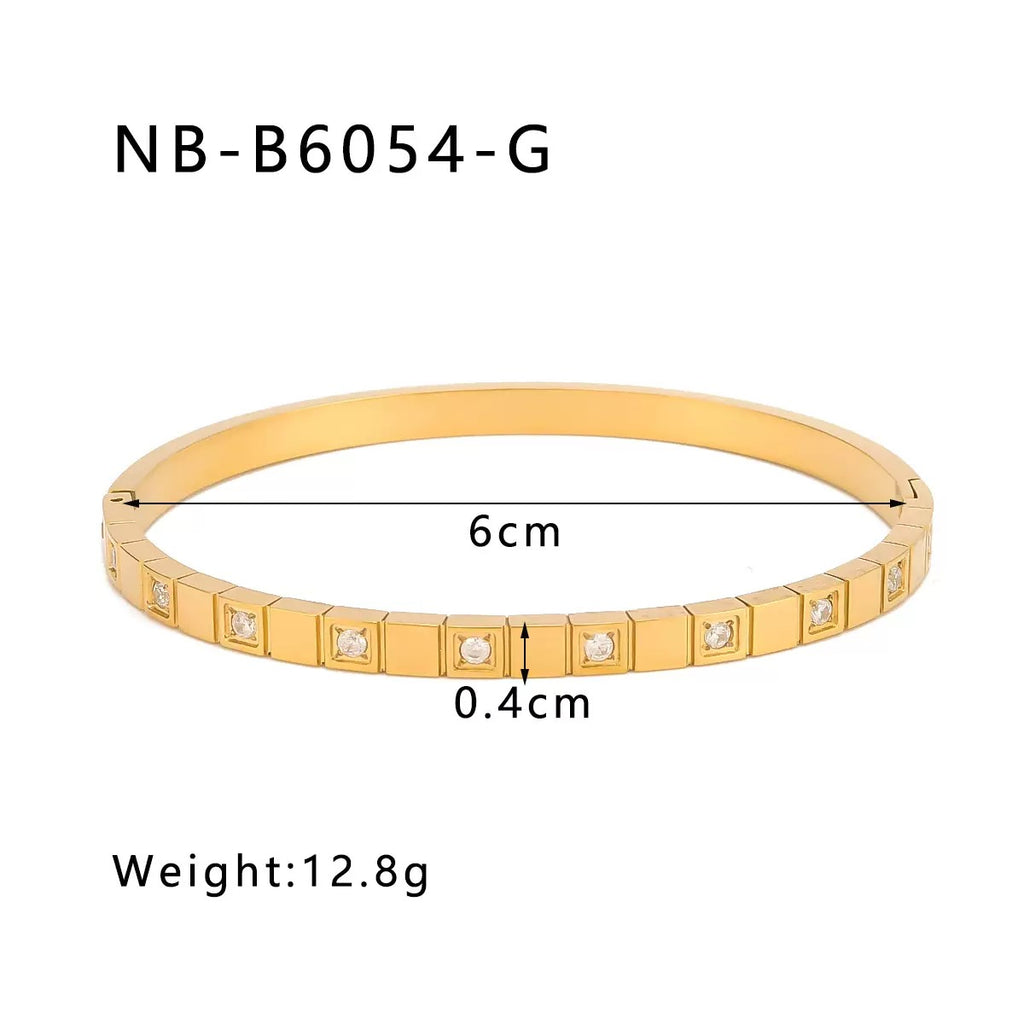 Titanium Steel Zircon Inlaid Bracelet | Crystal Bangle | Melanite Jewels