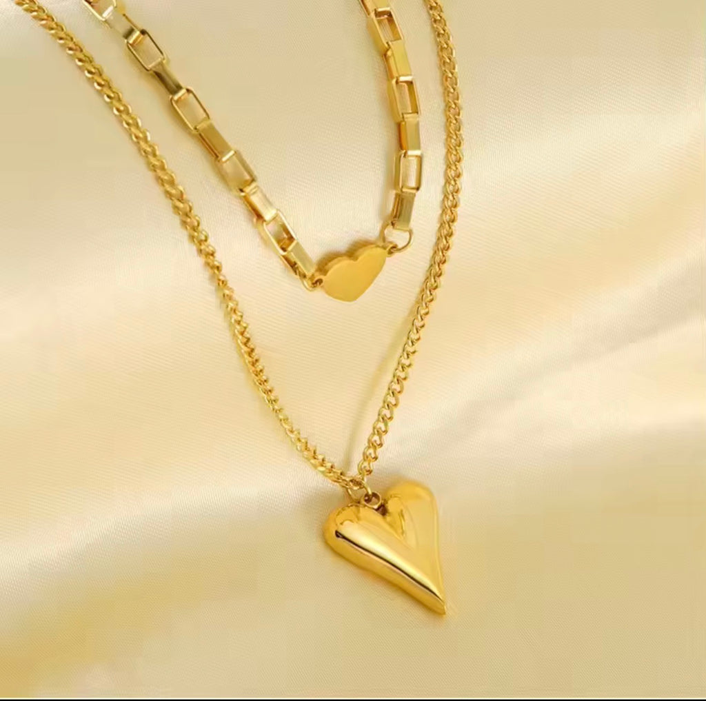18K Gold Plated Layered Heart Necklace Set | Multi-Layer Chain