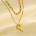 18K Gold Plated Layered Heart Necklace Set | Multi-Layer Chain