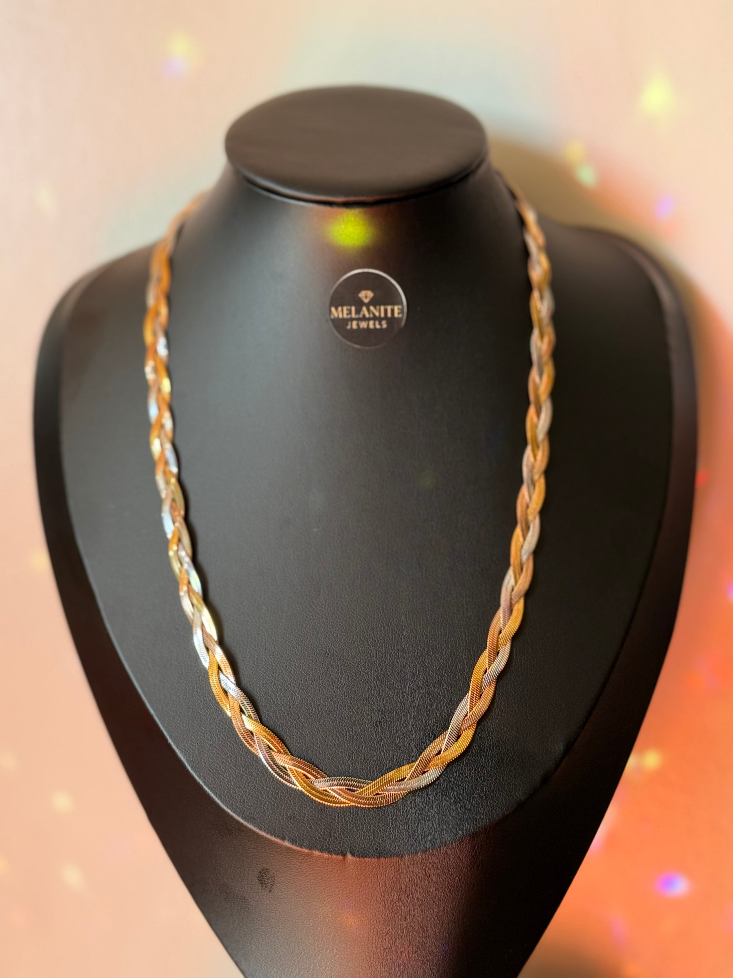 18K Gold Plated 3-Tone Snake Chain Necklace | Tri-Colour Chain