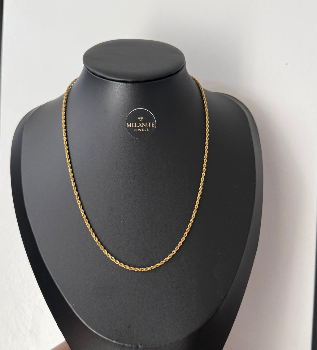 Twist Chain Necklace | Gold Plated Rope Chain | Melanite Jewels