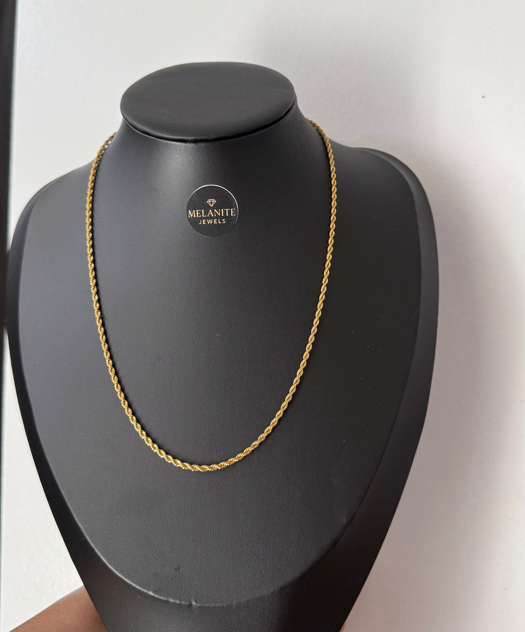Twist Chain Necklace | Gold Plated Rope Chain | Melanite Jewels