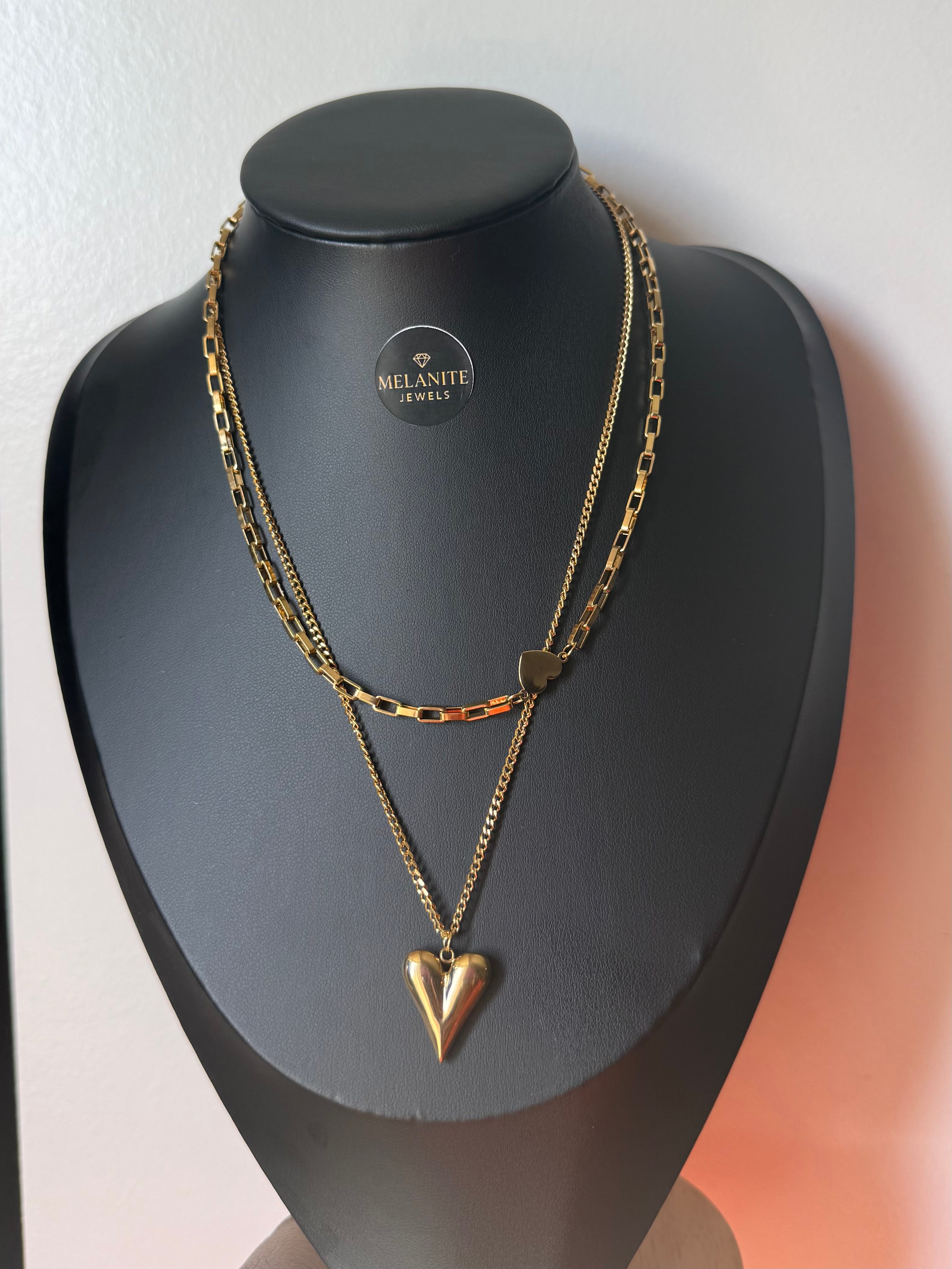 18K Gold Plated Layered Heart Necklace Set | Multi-Layer Chain
