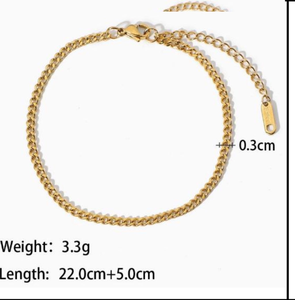 18K Gold Plated Cuban Anklet 0.3cm | Slim Leg Chain