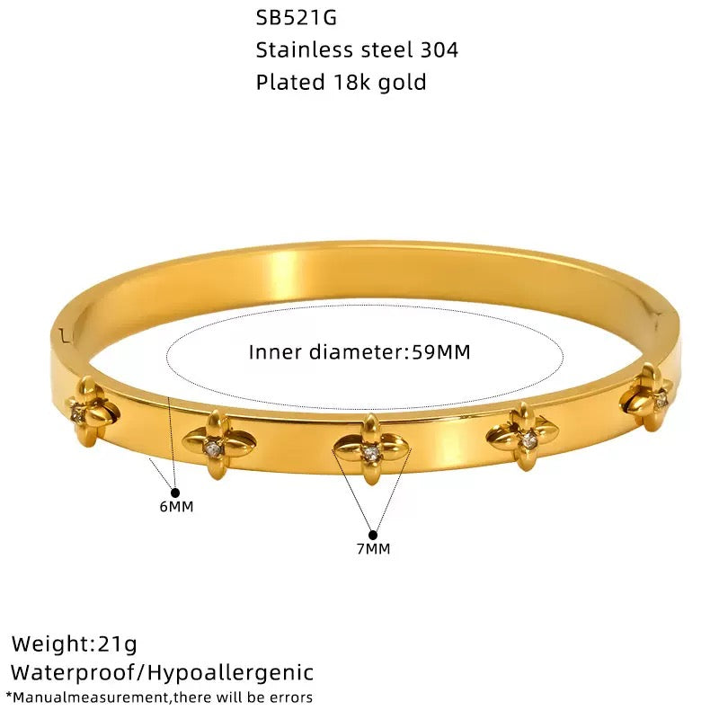 Titanium 4-Leaf Clover Bracelet | Lucky Charm Bangle | Melanite Jewels