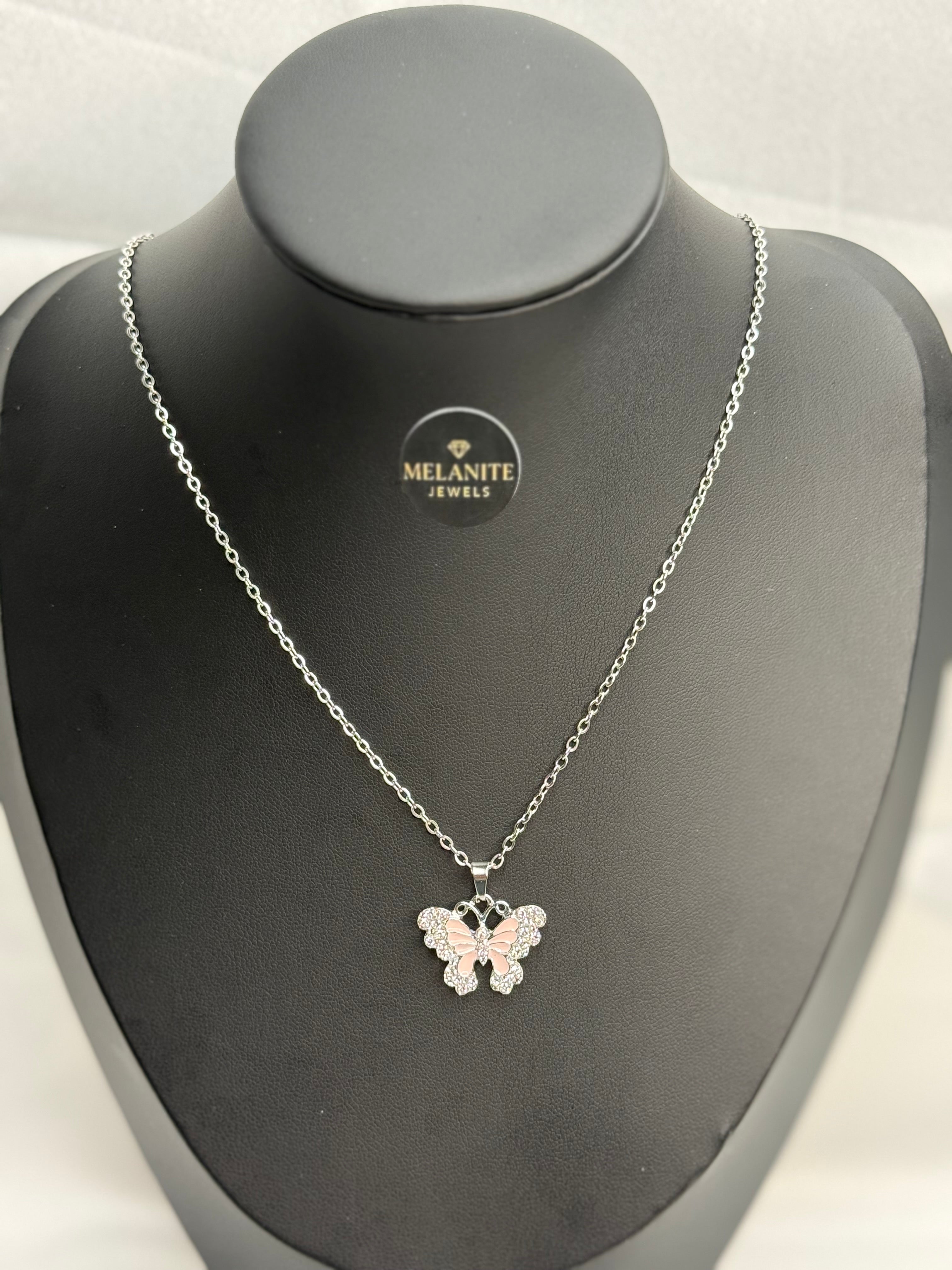 Silver Plated Butterfly Pendant Necklace | Dainty Layering Chain