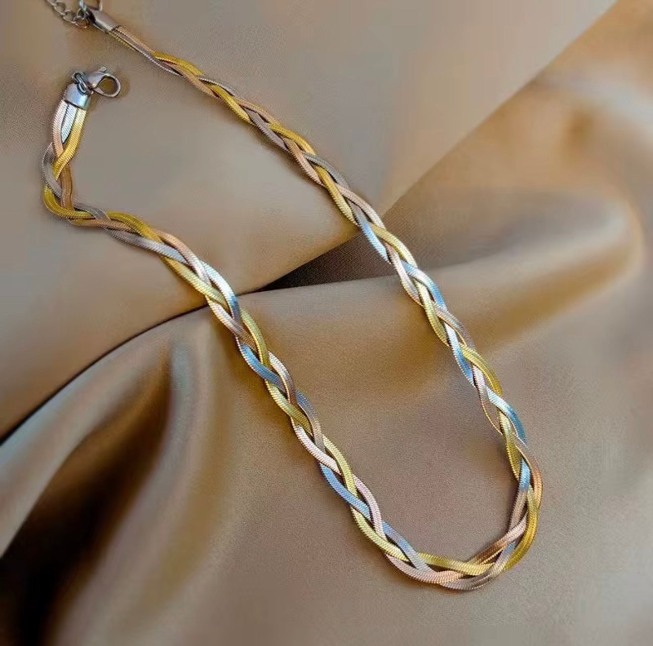 18K Gold Plated 3-Tone Snake Chain Necklace | Tri-Colour Chain