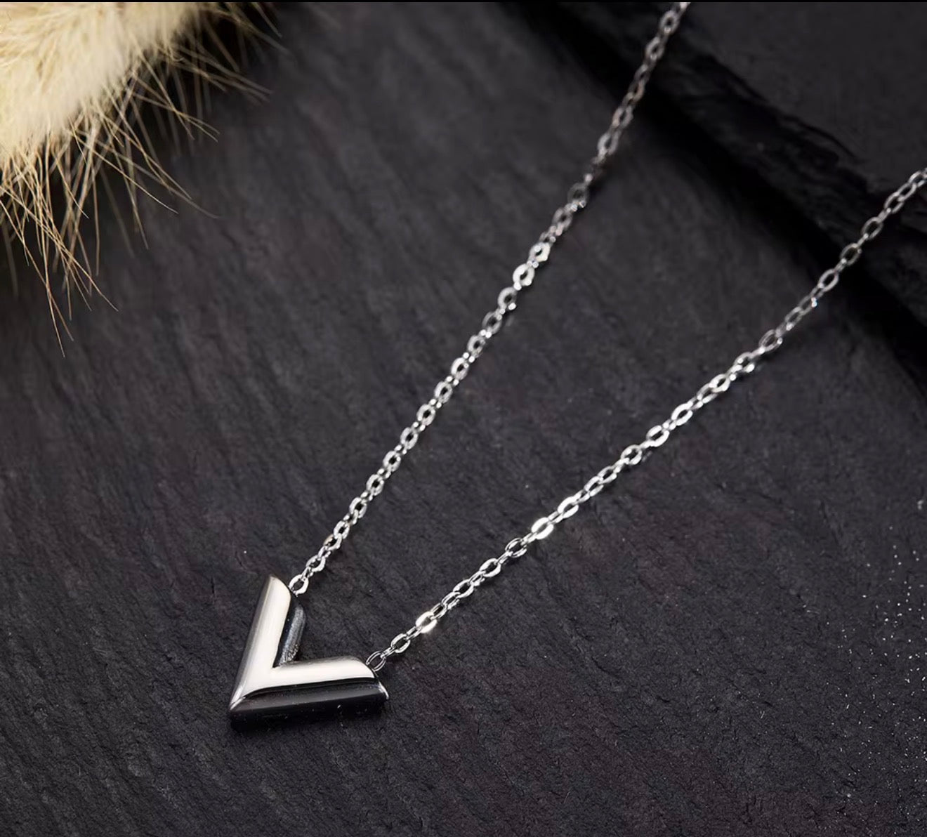 Silver Plated V-Shape Pendant Necklace | Dainty Collarbone Chain