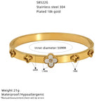 Titanium 4-Leaf Clover Bracelet | Lucky Charm Bangle | Melanite Jewels