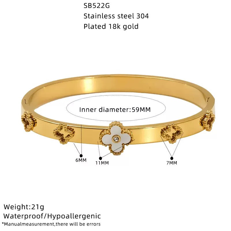Titanium 4-Leaf Clover Bracelet | Lucky Charm Bangle | Melanite Jewels