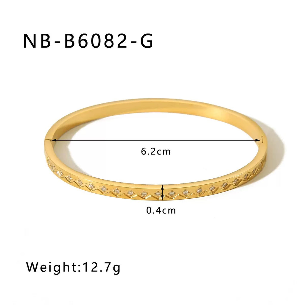 Titanium Steel Zircon Inlaid Bracelet | Crystal Bangle | Melanite Jewels