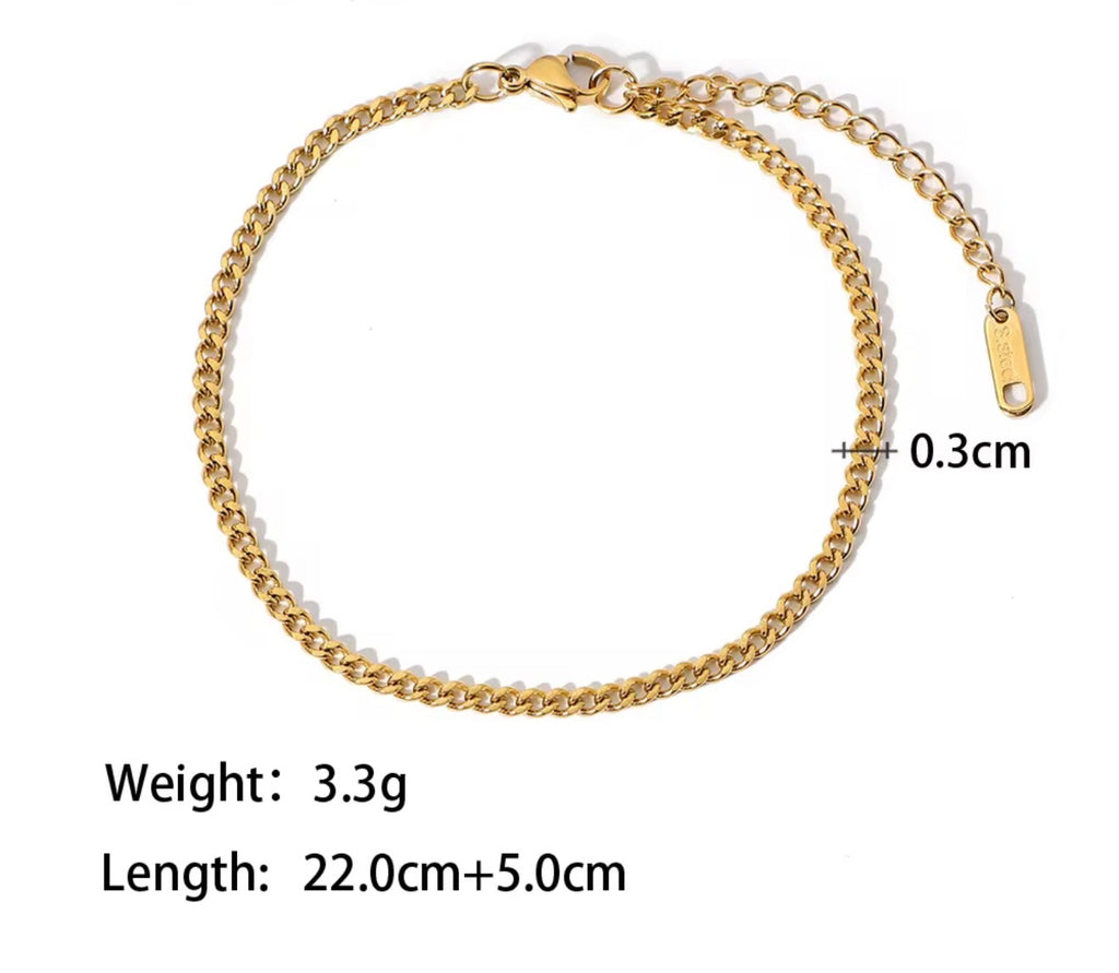 18K Gold Plated Cuban Anklet 0.3cm | Slim Leg Chain