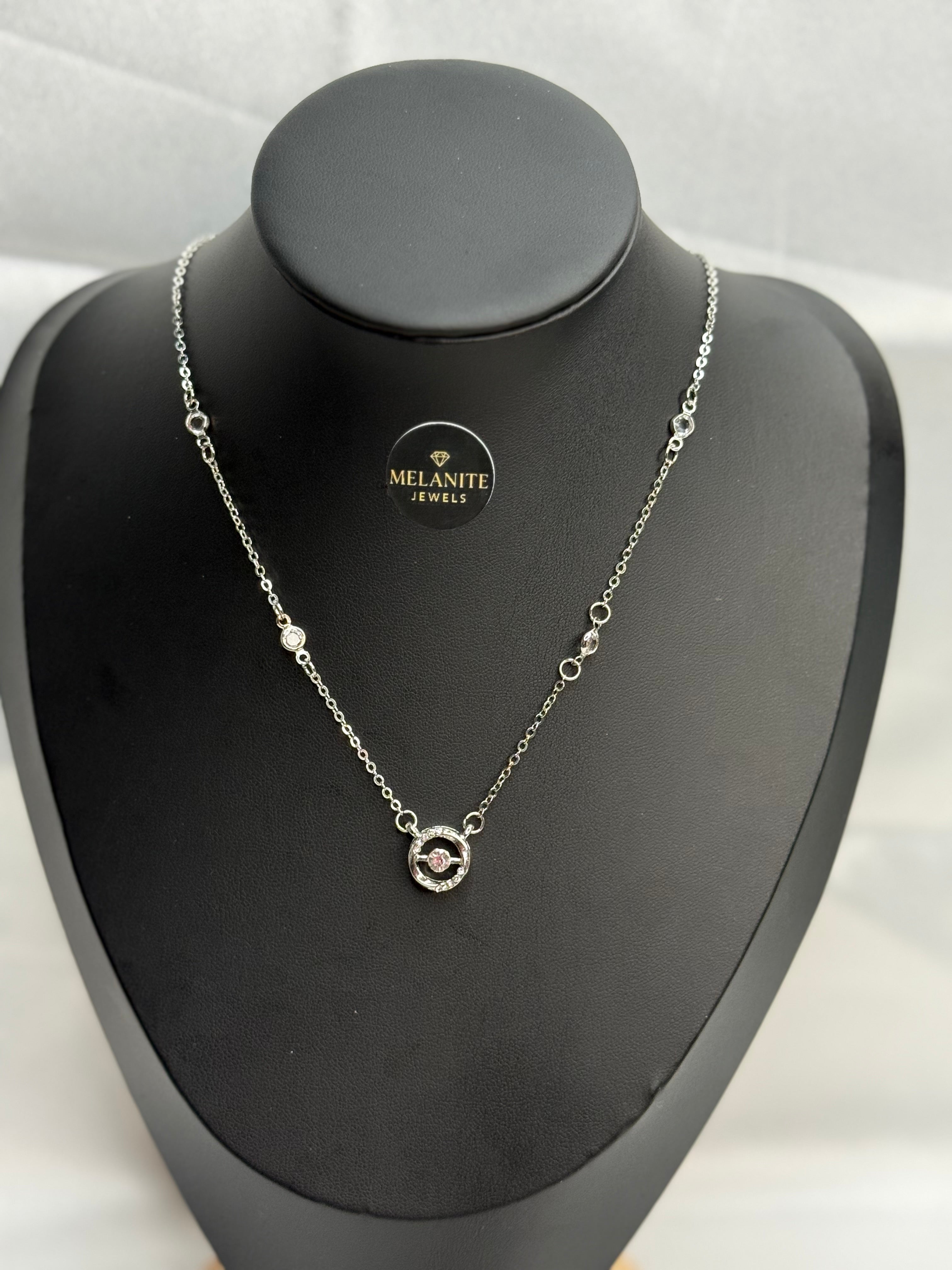 Silver Plated Circle Pendant Necklace | Minimalist Halo Chain