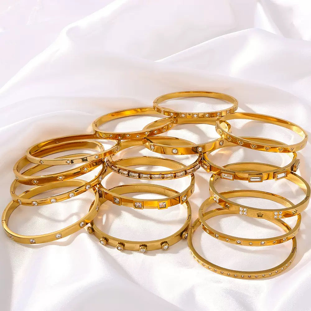 Titanium Steel Zircon Inlaid Bracelet | Crystal Bangle | Melanite Jewels