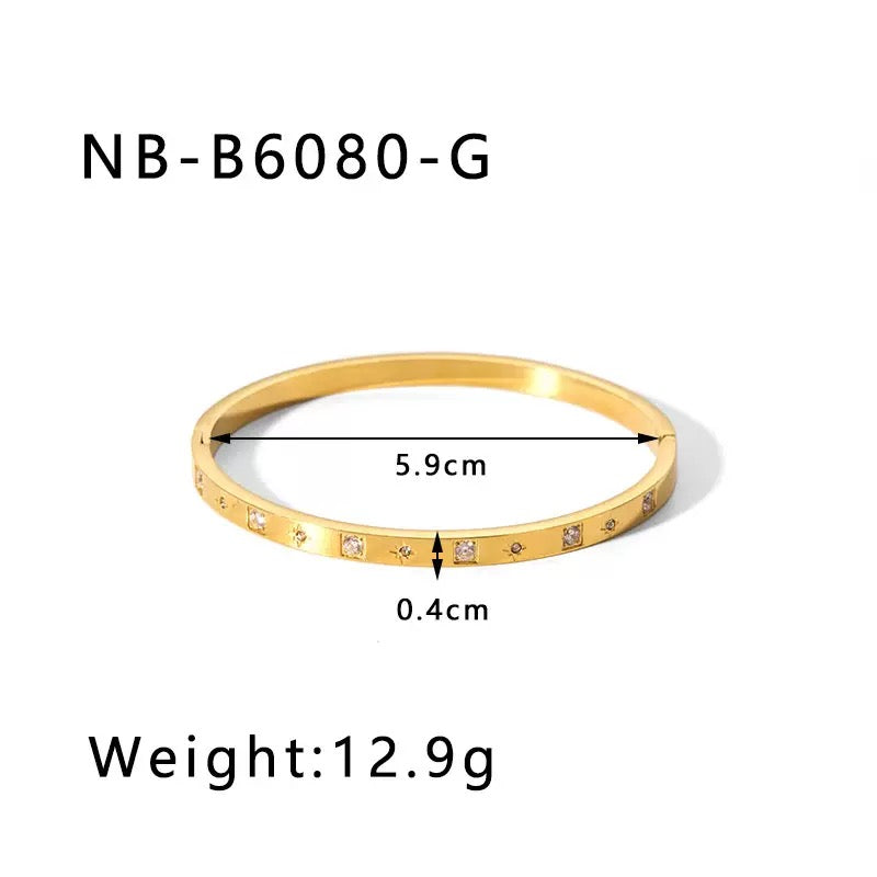 Titanium Steel Zircon Inlaid Bracelet | Crystal Bangle | Melanite Jewels
