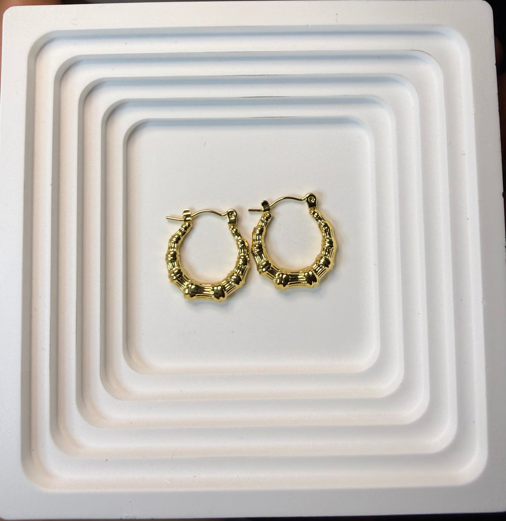 Gold Plated Stainless Steel Textured Hoop Earrings